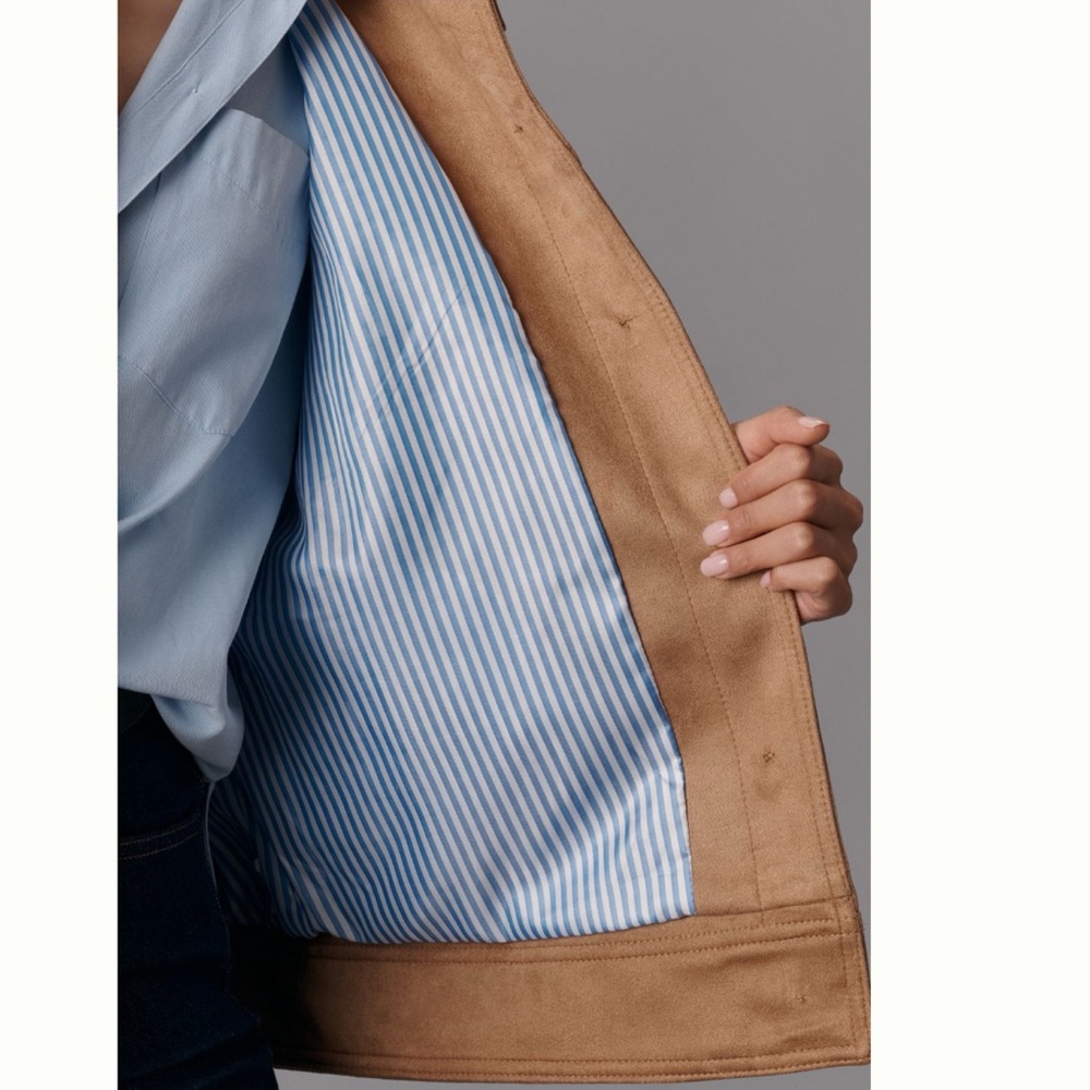 Anthropologie Maeve Tan Suede Trucker Jacket - Picture 5 of 14